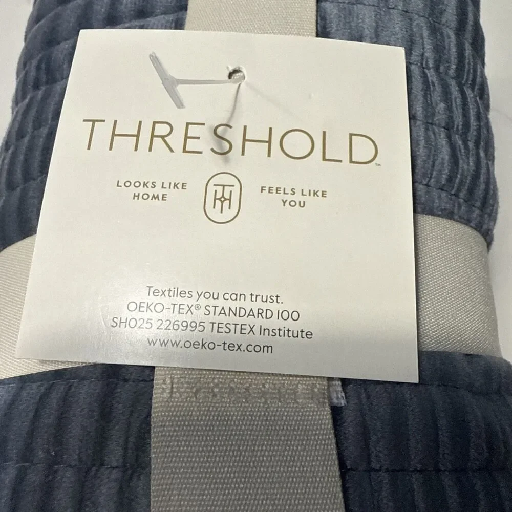 Threshold Ruched Velvet King Sham 36 X 20 Blue Gray Textured Modern NWT